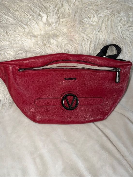 Valentino Other - Large Valentino Pebbled Leather Waist Bag in Deep Red with Black Hardware